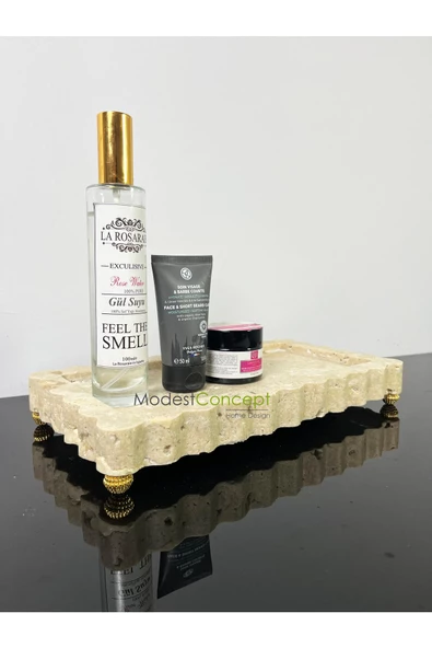 Modestmar Doğal Traverten Kenar Detaylı Sunum Gold Böğürtlen Top Ayaklı ürün görseli