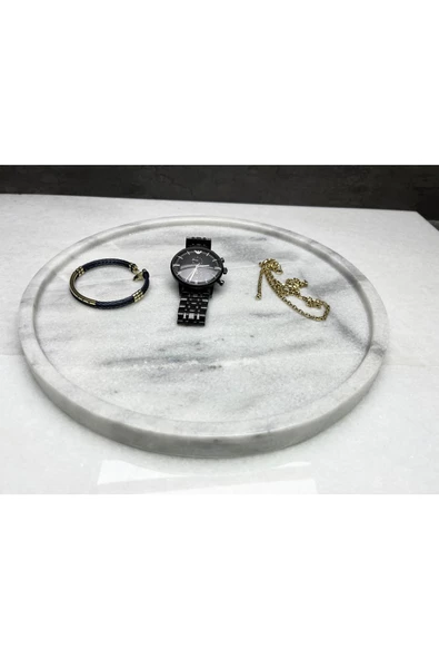 Modestmarluxury Doğal Beyaz Mermer Yuvarlak Tepsi / Sunum Tepsisi 28cm - 4