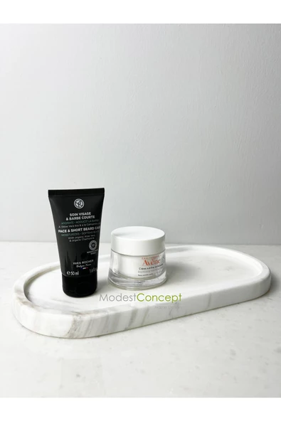 Modestmar Doğal Beyaz Mermer Oval Tepsi , Sunum Tabağı, Düzenleyici Volakas White - Resim 2