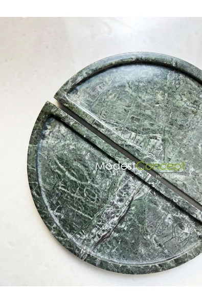 Modestmar Doğal Yeşil Mermer Yuvarlak Tepsi, Verde Guatemala Tepsi 2li - Resim 2
