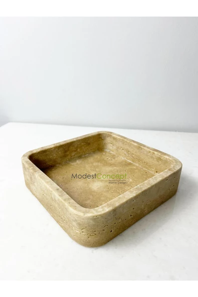 Modestmar Traverten Mermer Kare Kase, Traverten takı kutusu, Düzenleyici Kase - 5