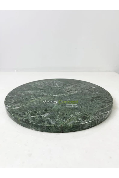 Modestmar Doğal Yeşil Mermer Yuvarlak Tepsi, Mermer Sunum, Mermer Supla, Mermer Masa Üstü 28cm - 4