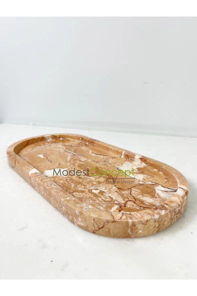 Modestmar Doğal Pembe Mermer Oval Tepsi Pink Rosa - Resim 6