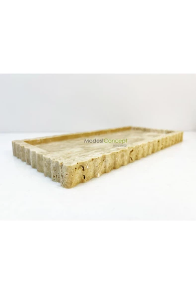 Modestmar Doğal Traverten Mermer Tepsi, Banyo Düzenleyici, Sunum Tabağı İnce Kenar Detaylı ürün görseli