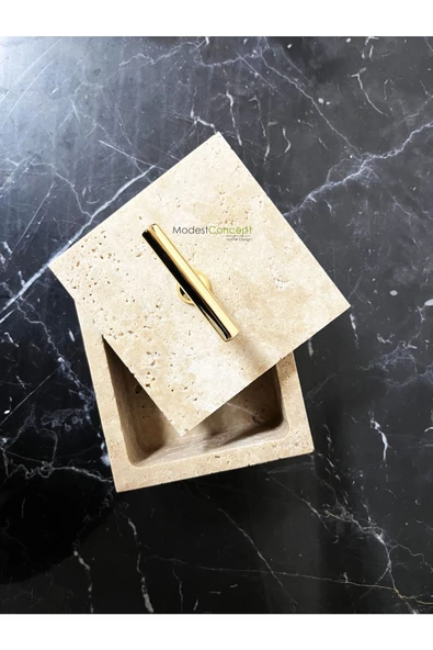 Modestmar Doğal Traverten Mermer Kase, Mermer Takılık, Organizer, Dekoratif Kase, Dekoratif Kutu - 3