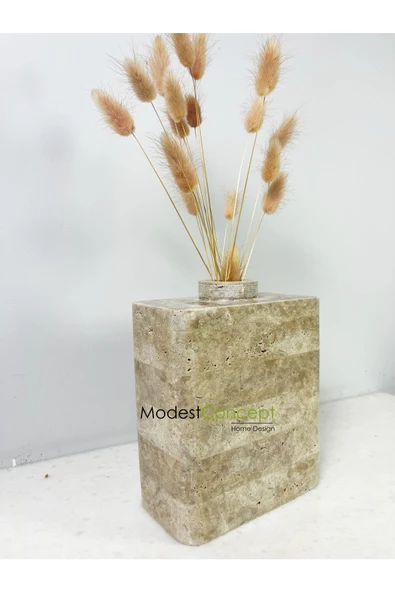 Modestmar Traverten Saksı, Traverten Vazo, Dekoratif Vazo - 3