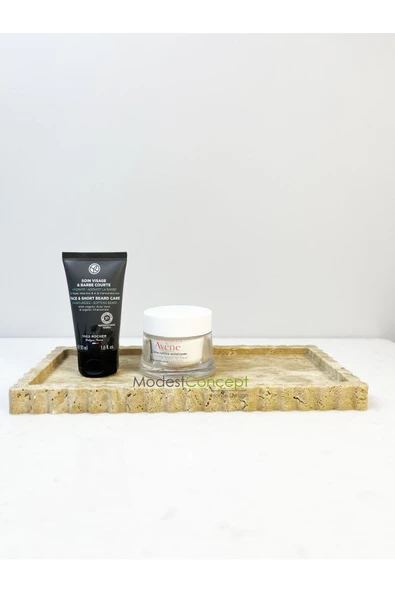 Modestmar Doğal Traverten Mermer Tepsi, Banyo Düzenleyici, Sunum Tabağı İnce Kenar Detaylı - Resim 4