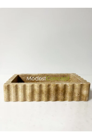 Modestmar Traverten kenar detaylı kase, takı kutusu - Resim 3