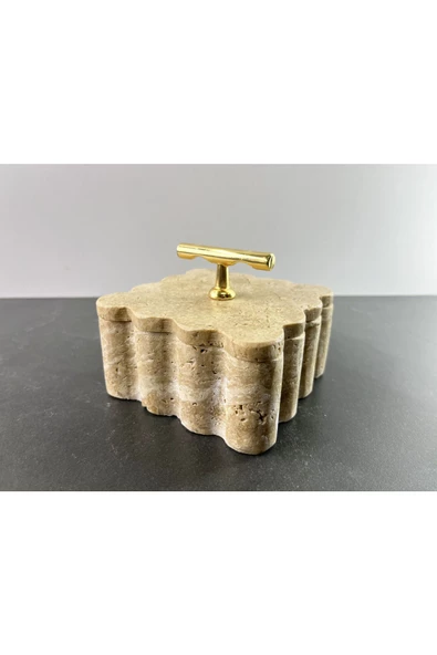Modestmar Doğal Traverten Mermer Kase, Mermer Takı Kutusu, Mermer Düzenleyici Gold Mercan, Kenar Detaylı - 2