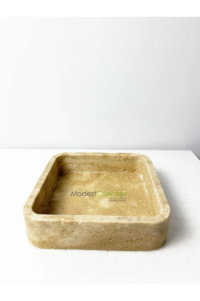 Modestmar Traverten Mermer Kare Kase, Traverten takı kutusu, Düzenleyici Kase - 4