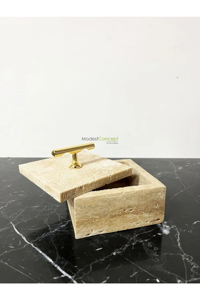 Modestmar Doğal Traverten Mermer Kase, Mermer Takılık, Organizer, Dekoratif Kase, Dekoratif Kutu