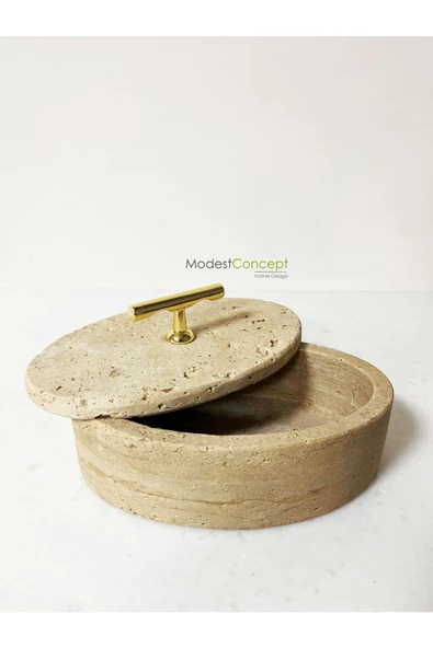 Modestmar Doğal Traverten Mermer Kase, Mermer Takı kutusu,Mermer Organizer, Dekoratif Kase, Oval Kase - 6