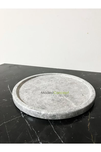 Modestmar Doğal Gri Mermer Yuvarlak Tepsi, Gri Mermer Düzenleyici, Gri Mermer Tepsi 28cm, Gri Mermer Tabak ürün görseli