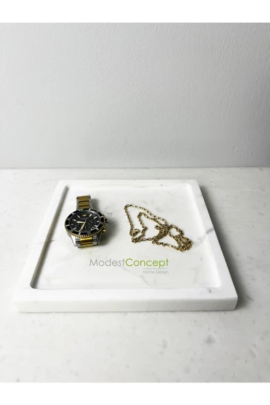 Modestmar Doğal Beyaz Mermer Kare Tepsi , Sunum Tabağı, Düzenleyici Volakas White - Resim 5