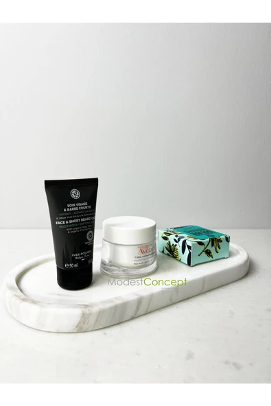 Modestmar Doğal Beyaz Mermer Oval Tepsi , Sunum Tabağı, Düzenleyici Volakas White - Resim 6