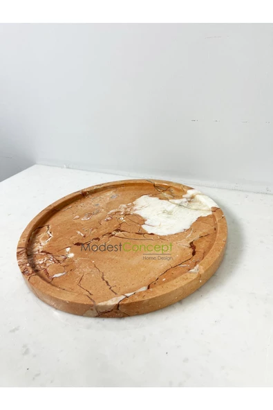 Modestmar Doğal Pembe Mermer Yuvarlak Tepsi 28cm Pink Rosa - Resim 4