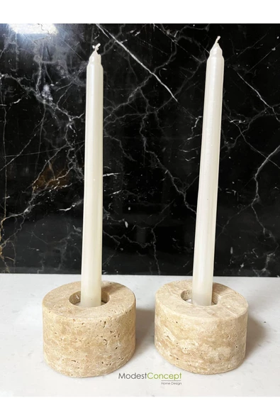 Modestmar Doğal Traverten Mumluk, Mermer Mumluk, Mermer Tealight, Mumluk 2 Adet, Yuvarlak Mermer Şamdan - 6