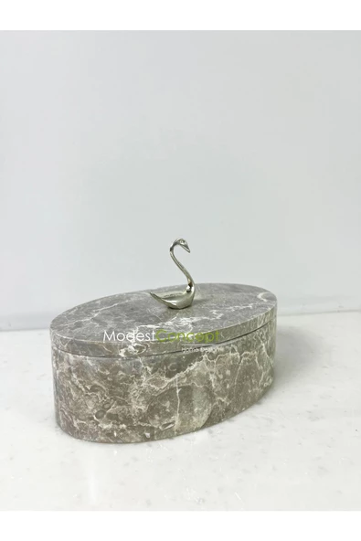 Modestmar Doğal Gri Mermer Kase, Mermer Takı kutusu,Mermer Organizer, Dekoratif Kase, Oval Kase Gümüş Kuğu - 6