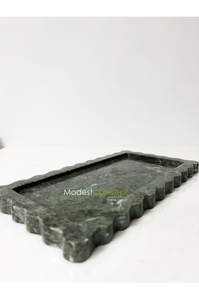 Modestmar Doğal Yeşil Mermer Tepsi, Verde Guatemala Tepsi Kenar Detaylı - Resim 2