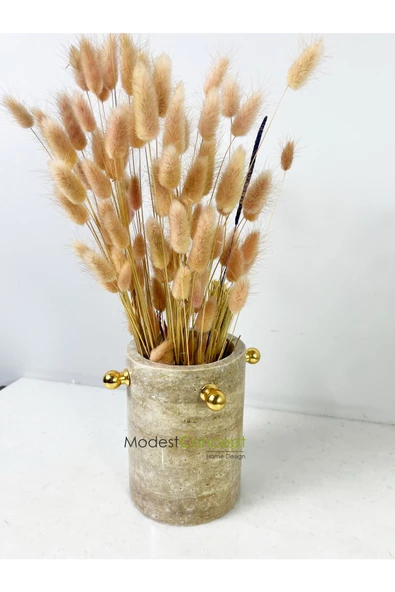Modestmar Traverten Saksı, Traverten Vazo Gold top detaylı - 5