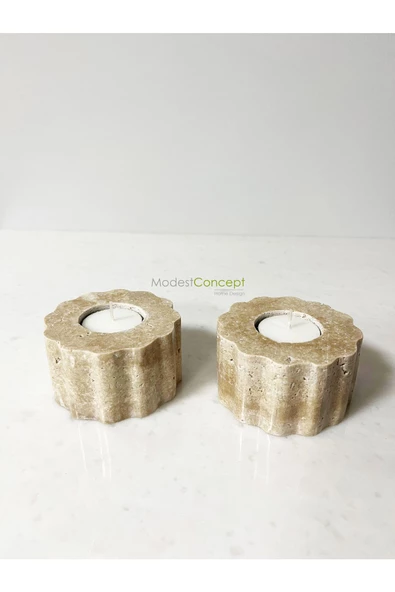 Modestmar Doğal Traverten Mumluk, Mermer Mumluk, Mermer Tealight, Mumluk 2 Adet, Yuvarlak Mermer Şamdan - 2