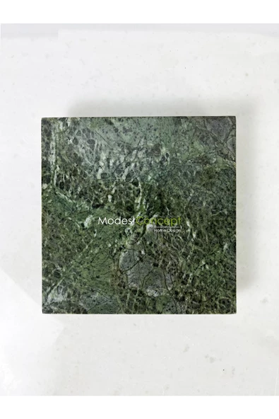 Modestmar Doğal Yeşil Mermer Ayaklı Kare Sunumluk, Dekoratif 20x20 Stand Mermer Tepsi, Mermer Supla Gold Ayak - Resim 2