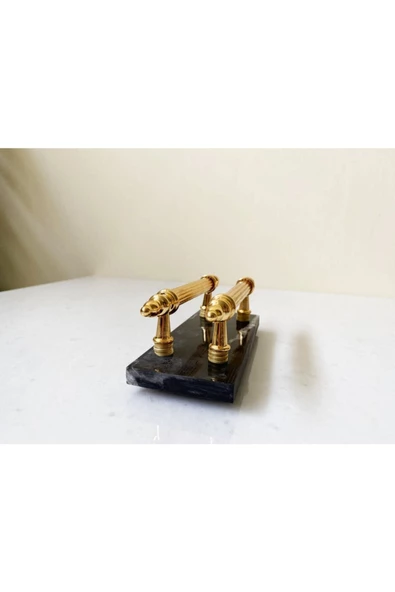Modestmar Doğal Siyah Mermer Peçetelik Gold - 4