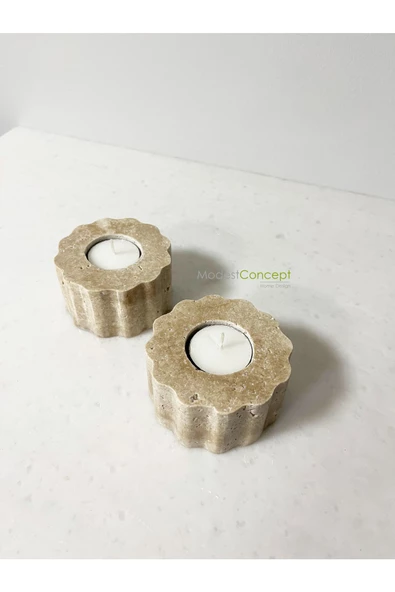 Modestmar Doğal Traverten Mumluk, Mermer Mumluk, Mermer Tealight, Mumluk 2 Adet, Yuvarlak Mermer Şamdan - 6