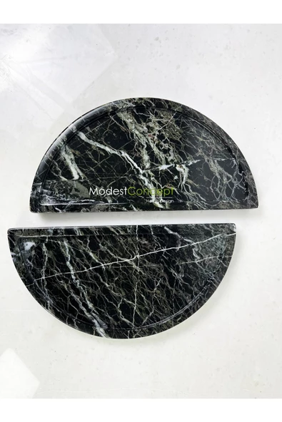 Modestmar Doğal Siyah Mermer Sunum Tabağı, Servis Tabağı Yarım Daire 2 adet - Resim 6