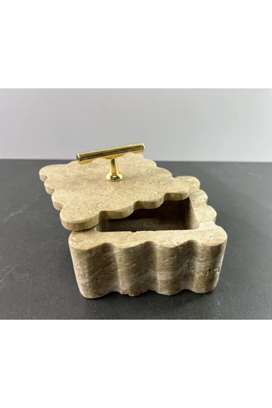 Modestmar Doğal Traverten Mermer Kase, Mermer Takı Kutusu, Mermer Düzenleyici Gold Mercan, Kenar Detaylı - 5