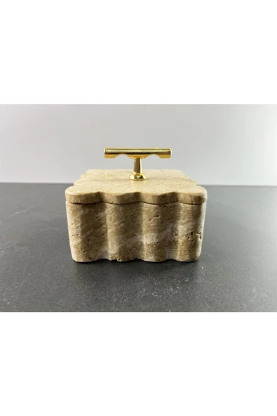 Modestmar Doğal Traverten Mermer Kase, Mermer Takı Kutusu, Mermer Düzenleyici Gold Mercan, Kenar Detaylı - 3