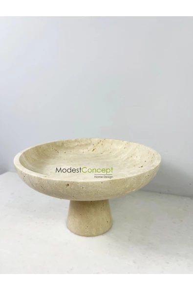 Modestmar Ivory Traverten Ayaklı Kase, Traverten Dekoratif Kase, Traverten Tabak 26cm - 5
