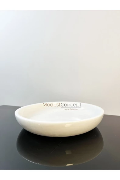 Modestmar Doğal Beyaz Mermer Kase 26cm, Mermer Tabak - 4