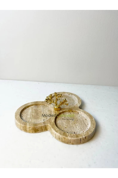 Modestmar Traverten Çezerlik, Bölmeli çerezlik gold mercan objeli - 3