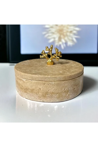 Modestmar Traverten Yuvarlak Kase Gold Mercan Kapaklı - 4