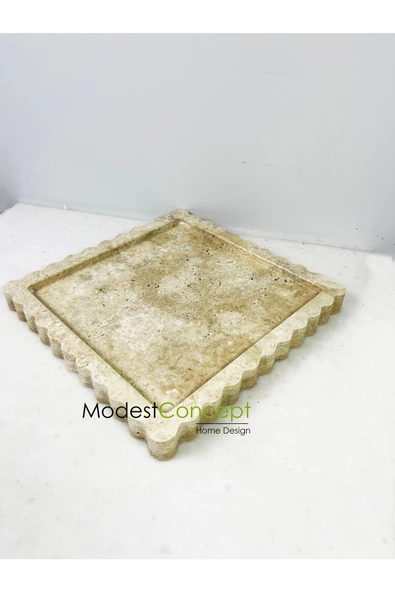 artisimo Traverten Kare Kenar Detaylı Sunum, Servis, Dekoratif Tabak 25cm - 5