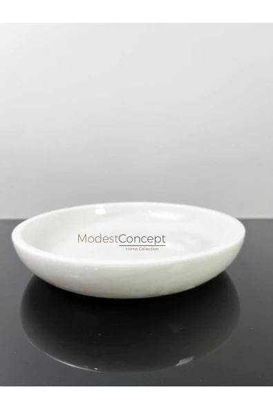 Modestmar Doğal Beyaz Mermer Kase 26cm, Mermer Tabak - 2