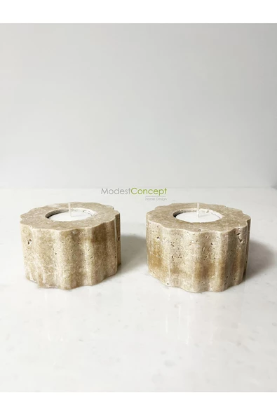 Modestmar Doğal Traverten Mumluk, Mermer Mumluk, Mermer Tealight, Mumluk 2 Adet, Yuvarlak Mermer Şamdan - 3