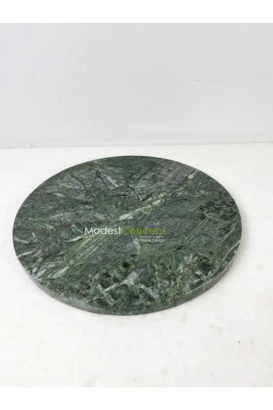Modestmar Doğal Yeşil Mermer Yuvarlak Tepsi, Mermer Sunum, Mermer Supla, Mermer Masa Üstü 28cm - 2
