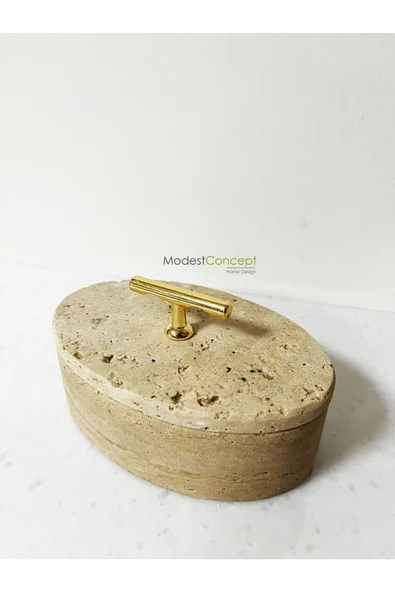 Modestmar Doğal Traverten Mermer Kase, Mermer Takı kutusu,Mermer Organizer, Dekoratif Kase, Oval Kase - 4