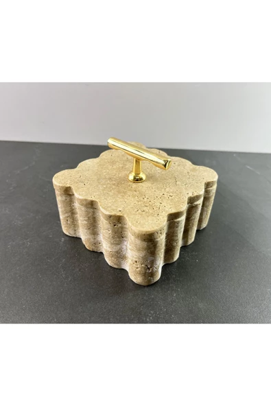 Modestmar Doğal Traverten Mermer Kase, Mermer Takı Kutusu, Mermer Düzenleyici Gold Mercan, Kenar Detaylı - 6