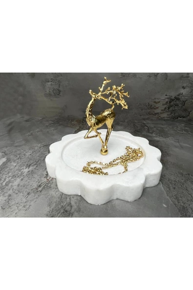 Modestmar Doğal Mermer Takılık Takı Standı, Takı Düzenleyici Gold Objeli Kenar Detaylı - 3