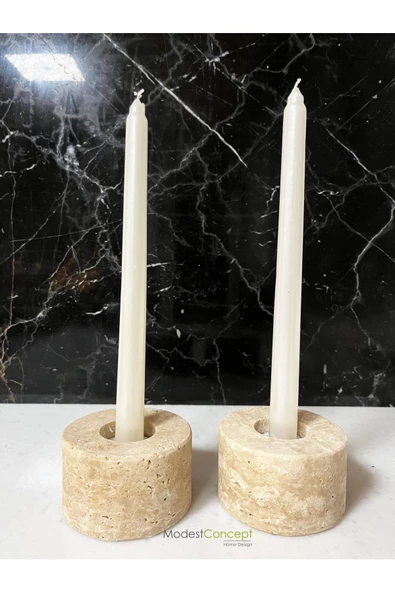 Modestmar Doğal Traverten Mumluk, Mermer Mumluk, Mermer Tealight, Mumluk 2 Adet, Yuvarlak Mermer Şamdan - 5