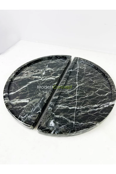 Modestmar Doğal Siyah Mermer Sunum Tabağı, Servis Tabağı Yarım Daire 2 adet - Resim 5