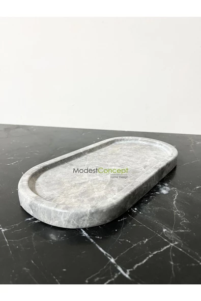 Modestmar Doğal Gri Mermer Oval Tepsi, Gri Mermer Tabak, Gri Mermer Düzenleyici - 2