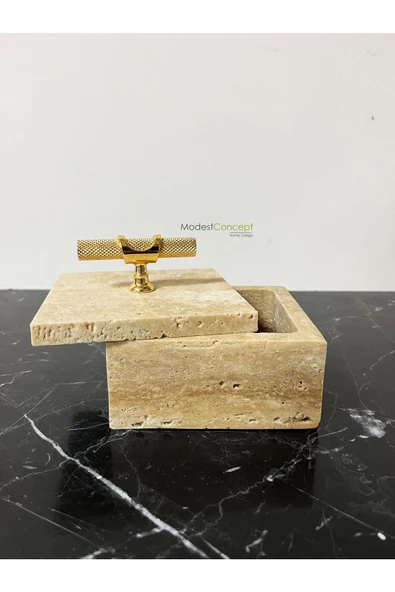 Modestmar Doğal Traverten Mermer Kase, Mermer Takılık, Organizer, Dekoratif Kase, Takı kutusu - 4