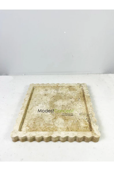 artisimo Traverten Kare Kenar Detaylı Sunum, Servis, Dekoratif Tabak 25cm - 2