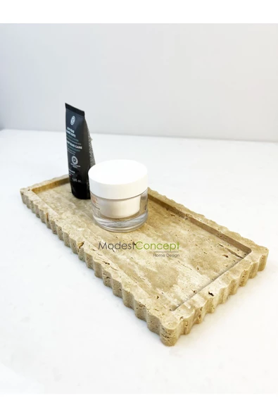 Modestmar Doğal Traverten Mermer Tepsi, Banyo Düzenleyici, Sunum Tabağı İnce Kenar Detaylı - Resim 3