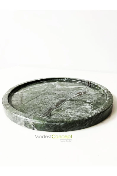 Modestmar Doğal Yeşil Mermer Yuvarlak Tepsi, Verde Guatemala Tepsi 28cm - 4
