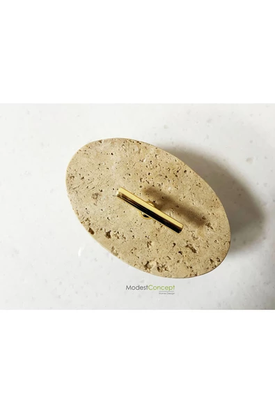 Modestmar Doğal Traverten Mermer Kase, Mermer Takı kutusu,Mermer Organizer, Dekoratif Kase, Oval Kase - 3